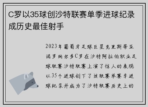 C罗以35球创沙特联赛单季进球纪录 成历史最佳射手 C罗以35球创沙特联赛单季进球纪录 成历史最佳射手
